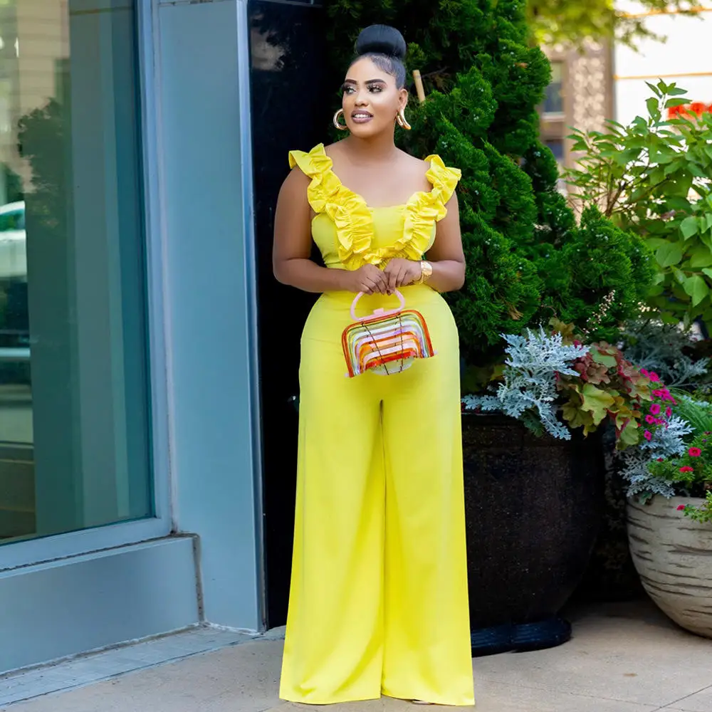 

Slim Fit One-Piece Suit CY Sle Women's Faion oulder Bows Pure Color Long Pants Middle Waist Summer New Arrival