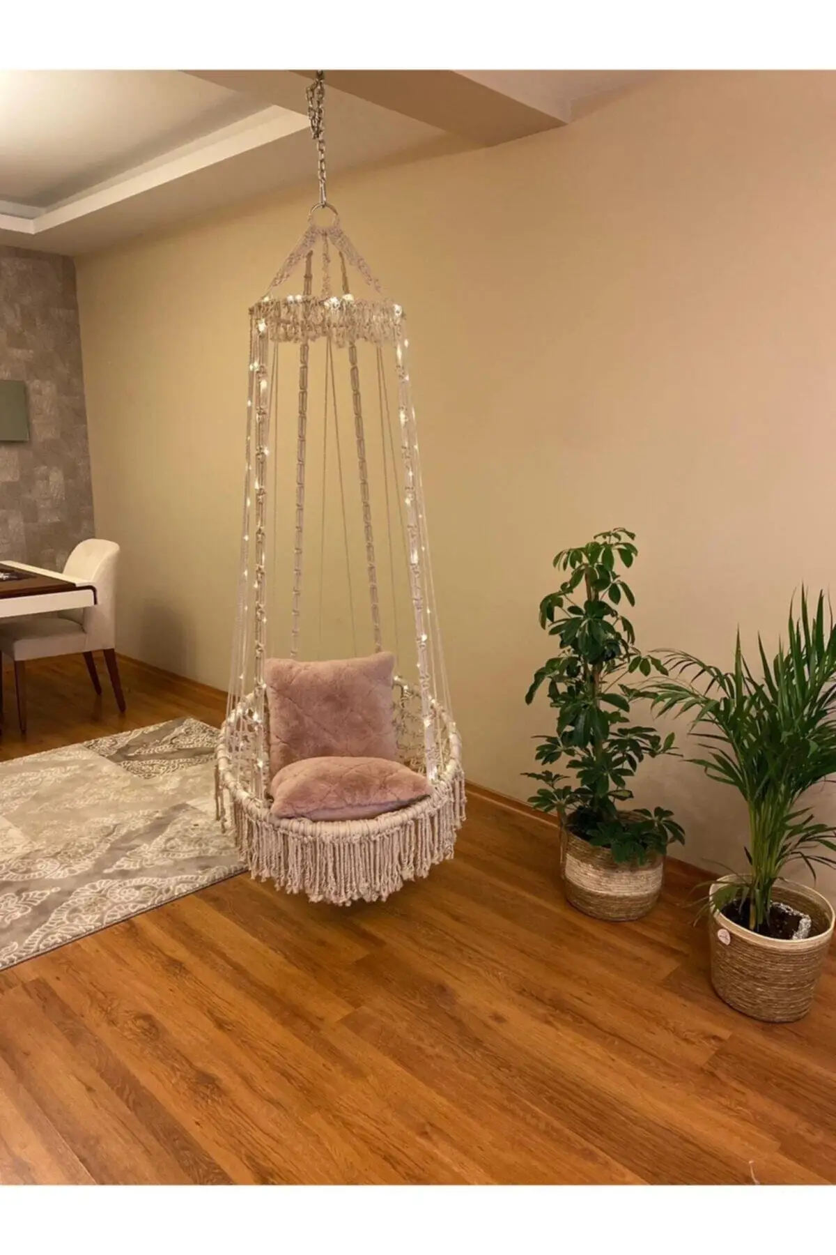 Round Hanging Swing Handmade Knitting Macrame Rope Hammock Stylish Nordic Home Decoration Outdoor Indoor Durable Garden Chair