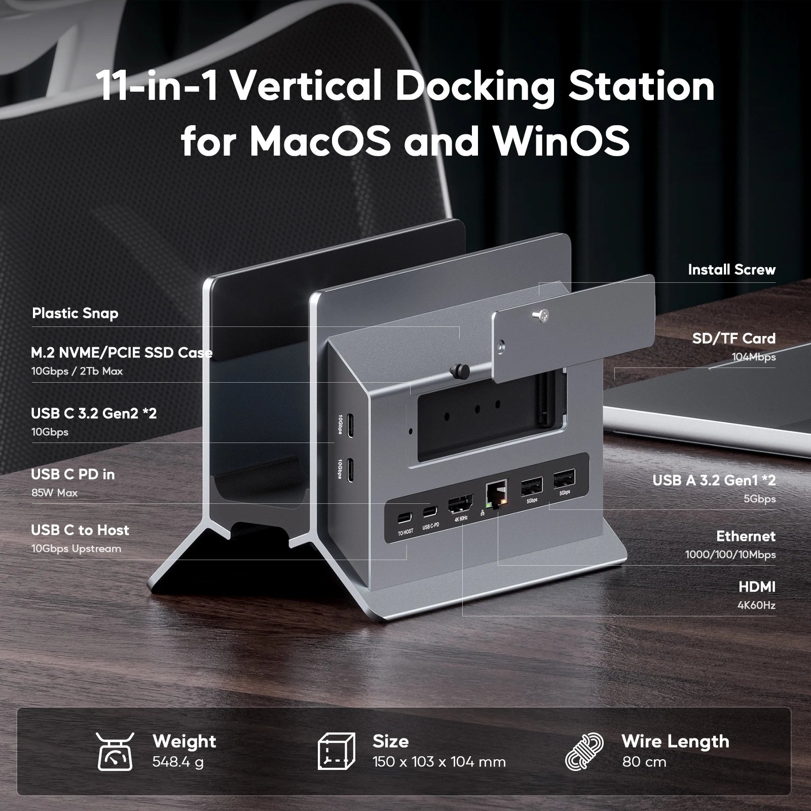 11-in-1 MacBook Docking Station, Vertical Laptop Docking Station with M.2 NVMe case Compatible with MacBook,Windows Mac Mini - Image 2