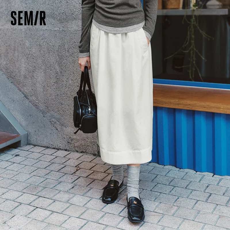 Semir Skirt Women 2025 New Spring Elastic Waist Solid Color Versatile Spring New Version Hip-covering A-line Umbrella Skirt