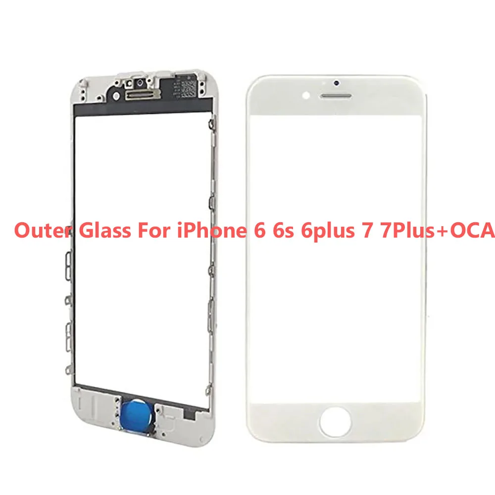 Outer Glass +OCA For iPhone 6 6Plus 6s 6sPlus 7G 7 Plus Replacement Front Outer Screen Glass Lens Cover LCD With Frame