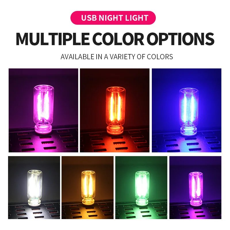 Touch Dimming USB LED Filament Glass Bulb 5V Retro Edison Bulb 0.3W Night Light Car Decoration Incandescent Eye Protection Light