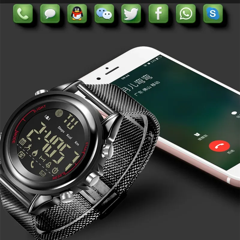 Reloj inteligente ultrafino con pantalla redonda, reloj despertador con Bluetooth, podómetro IOS Andrews, reloj inteligente deportivo de acero noctilucente para exteriores