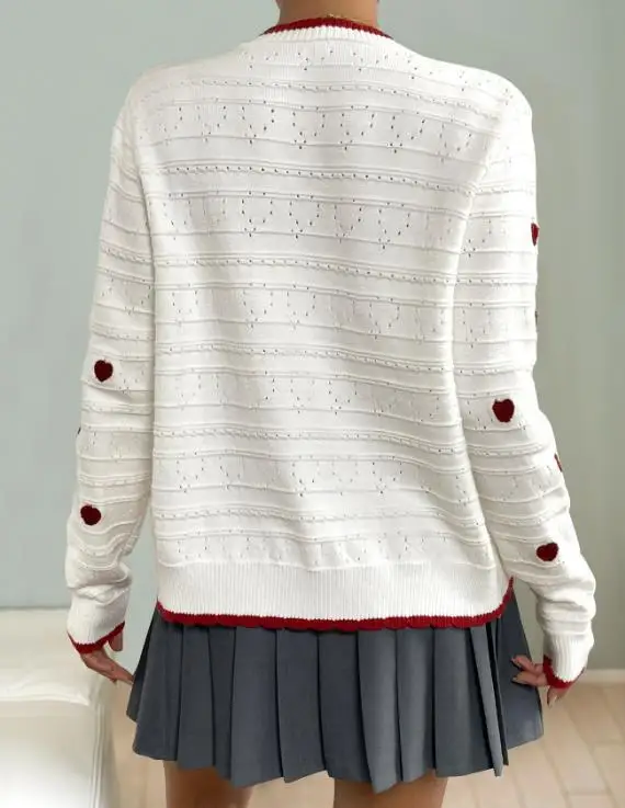 

Autumn & Winter New Valentine's Day Sweet Style Knitted Cardigan Warm Heart Jacquard Sweater Jacket Female Fashion Sweet Coat