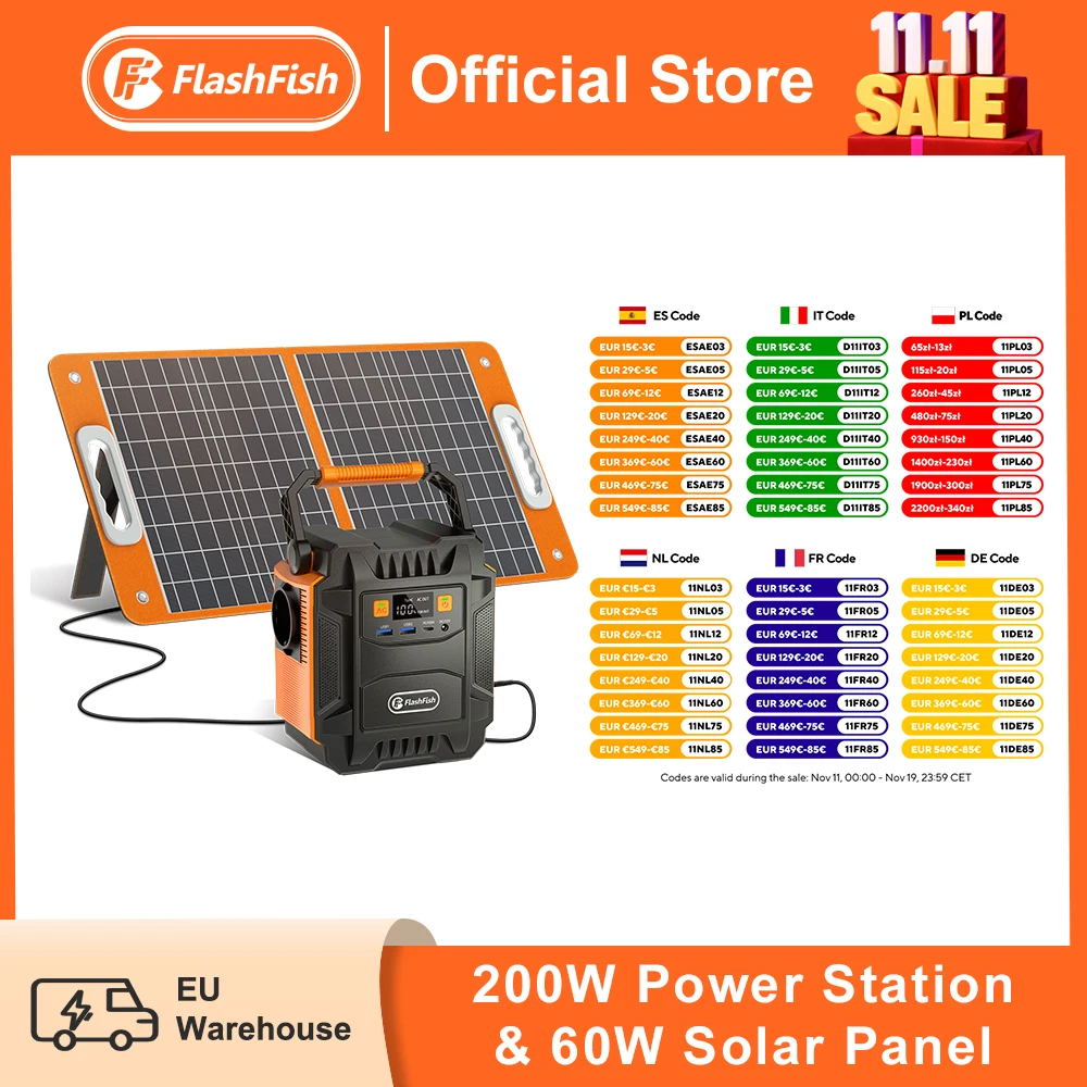FF Flashfish draagbare krachtcentrale 200W zonnegenerator 172,8Wh batterij AC-uitgangen met 60W zonnepaneel voor buiten kamperen RV