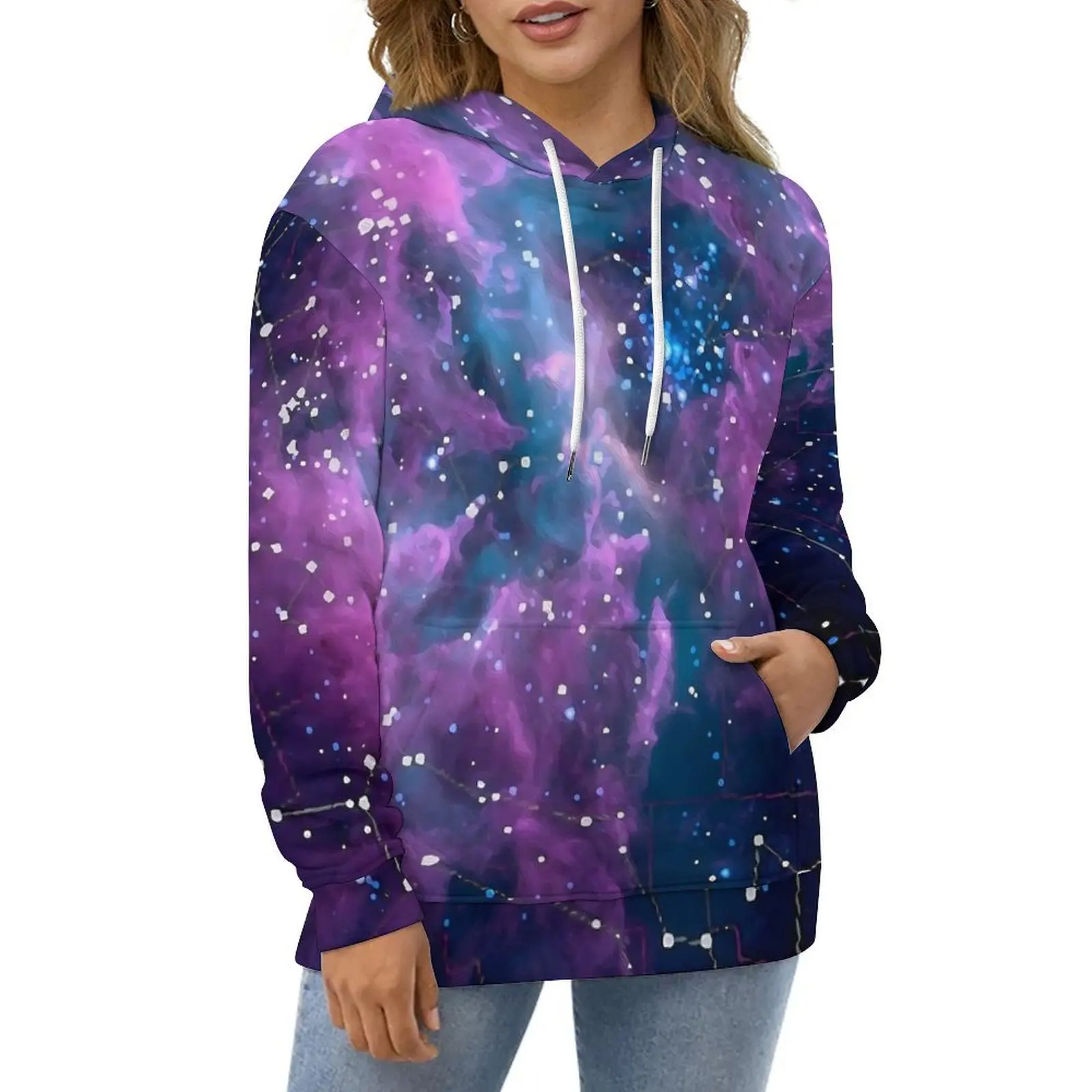 

Astrology Casual Hoodies Pink Nebula Trendy Hoodie Womens Long Sleeve Hip Hop Graphic Loose Oversized Hooded Sweatshirts