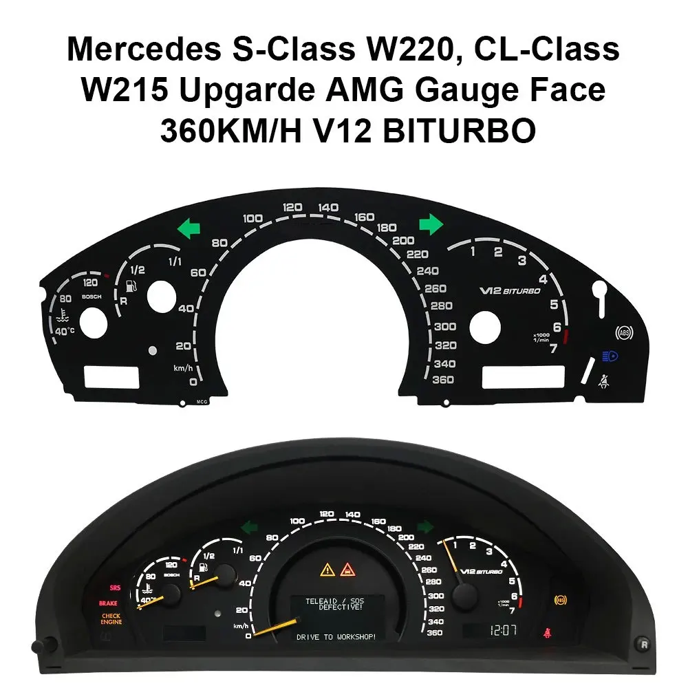 

Для Mercedes S-Class W220 CL-Class W215: Обновленный приборный щиток AMG (320 км/ч V8, 360 км/ч V12 Biturbo)