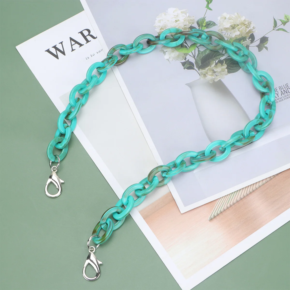 

60Cm Bag Chain Acrylic Alloy Plated Glossy DIY Purse Strap Replacement for Tote Handbag Mini Pouch Removable Fashion Accessory