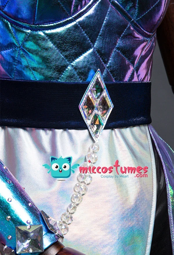 Miccostumes Women\'s Blue Color Shiny Symphony Laser Reflective Splicing Leather Cosplay Costume Outfit with Belt and Neck