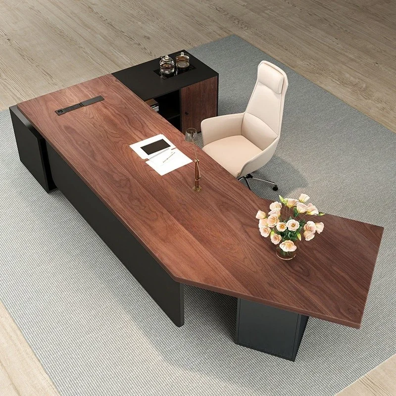 North American ash wood boss table, simple kettle with side cabinet socket