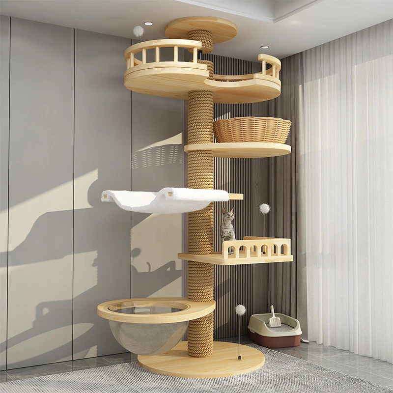 

260-270cm Tongtian Pillar PVC Extra Large Cat Tree Nest Scratch Tower Cat Climbing Frame Wooden Pet Toys Beds and Furniture