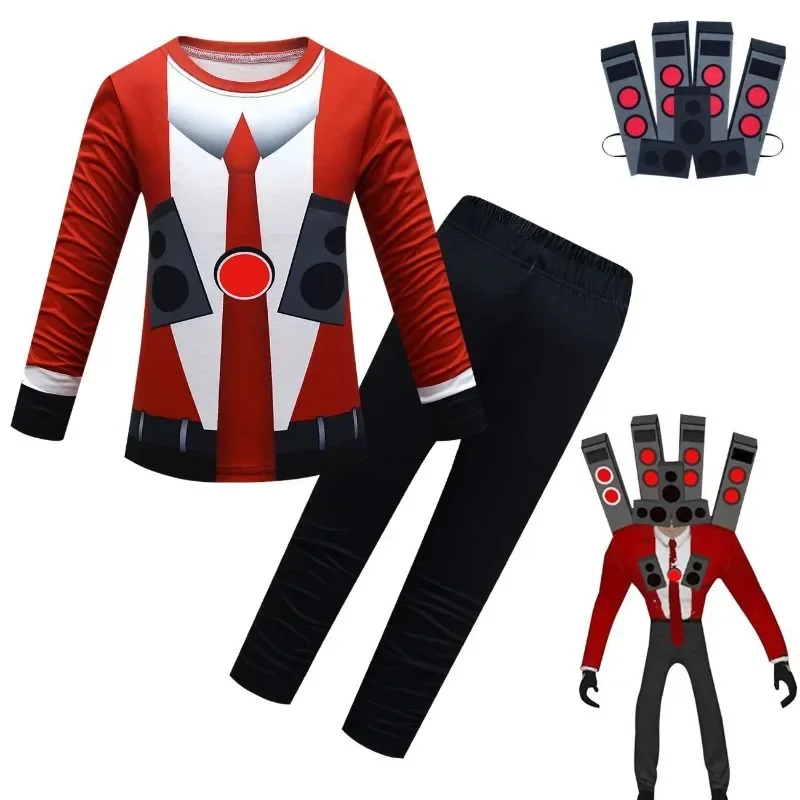 Skibidi Audio Man Costume per Bambini Cosplay Tantai Bambini Ragazzo e Ragazza Skibidi Toilette Natale Halloween e Festa in Maschera