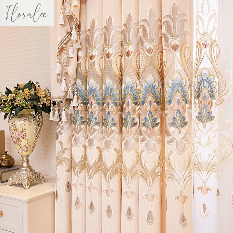 

Luxurious High-end European Curtains for Living Room Blackout Bedroom Curtains Villa Luxury Curtains Custom Embroidered Tulle
