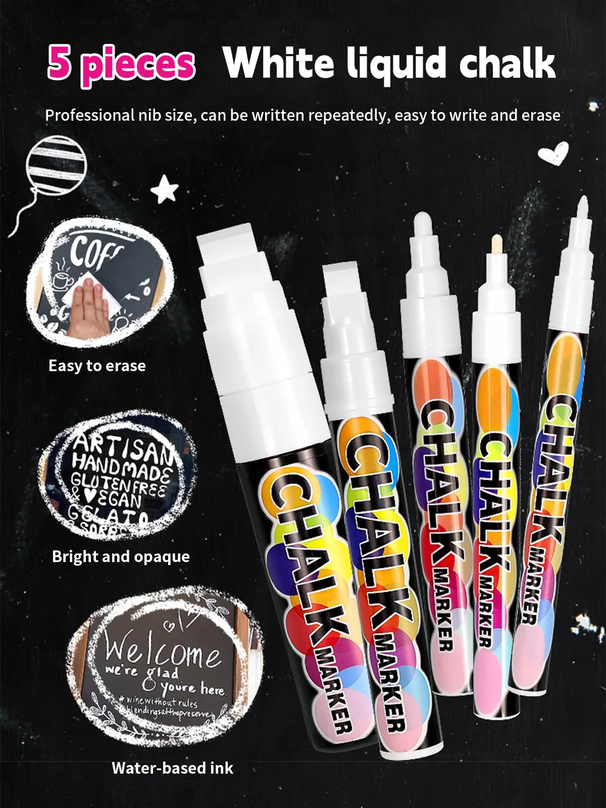 Weiße flüssige Kreide, Graffiti, löschbarer Werbe-Fluoreszenz-Tafelstift, wasserlöslicher, staubfreier und schmutziger Hand-Tafelstift – Detail 1