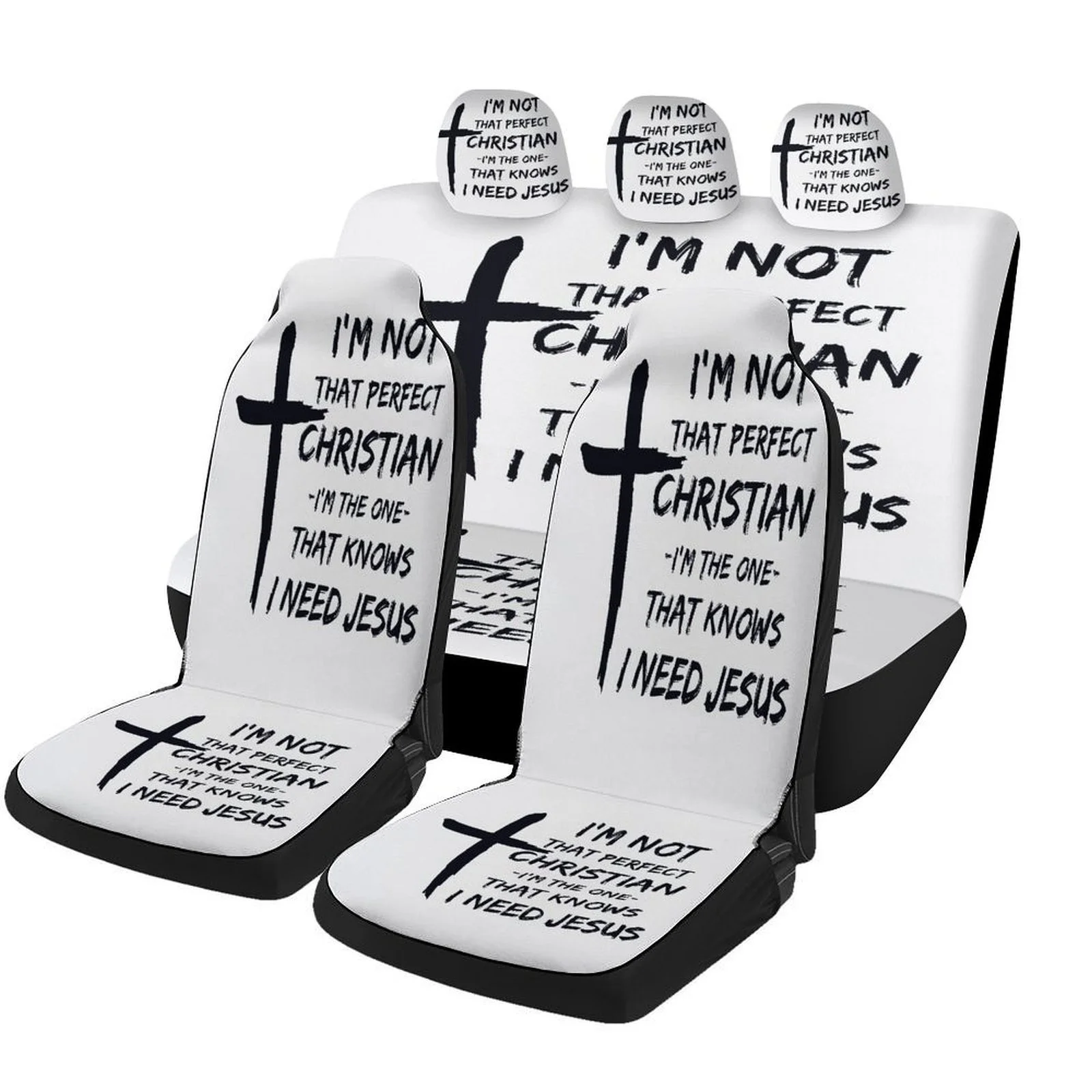 Faith Quote Car Seat Cover Set - Christian Inspirational Bible Verse Design, Fit For Most Cars, Front & Rear Seats, All-Season P