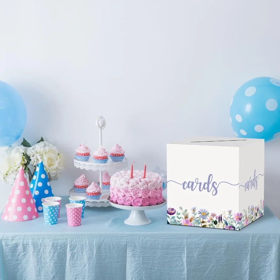 صندوق بطاقات مزين بالزهور هدية أو حامل صندوق المال لوازم الحفلات صندوق استقبال بطاقات الزهور البرية لعيد الميلاد والزفاف والخطوبة Br