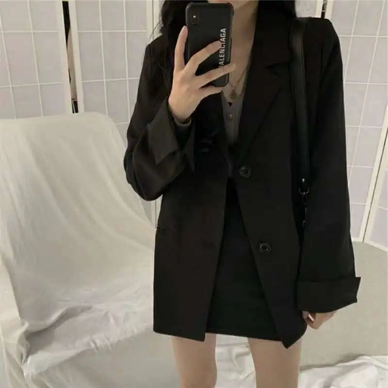 Women Spring Autumn Casual Office Lady Blazers Solid Notched Long-sleeve Suit Female New Fashionable Loose Button Casual Jacket