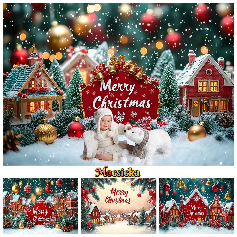 

Merry Christmas Backgrounds For Photography House Small Bell Snowflake Christmas Tree Backdrops Party Home Decorations Photocall