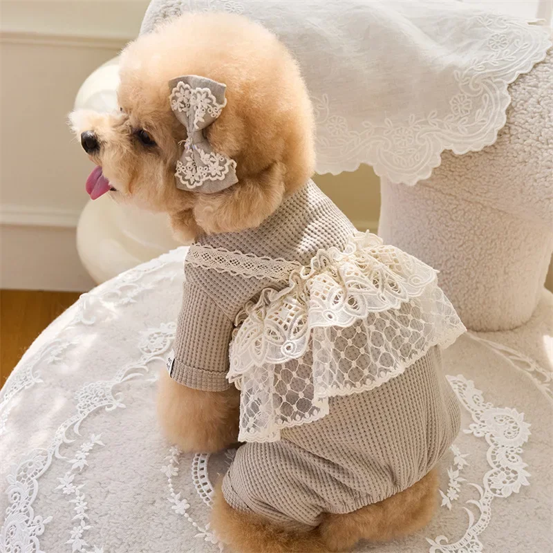 

Summer Pet Jumpsuit Cute Lace Camisole Puppy Teddy Cat Waffle Lace Four Legged Coat Small Dog Puppy Clothes Fashion Pajamas