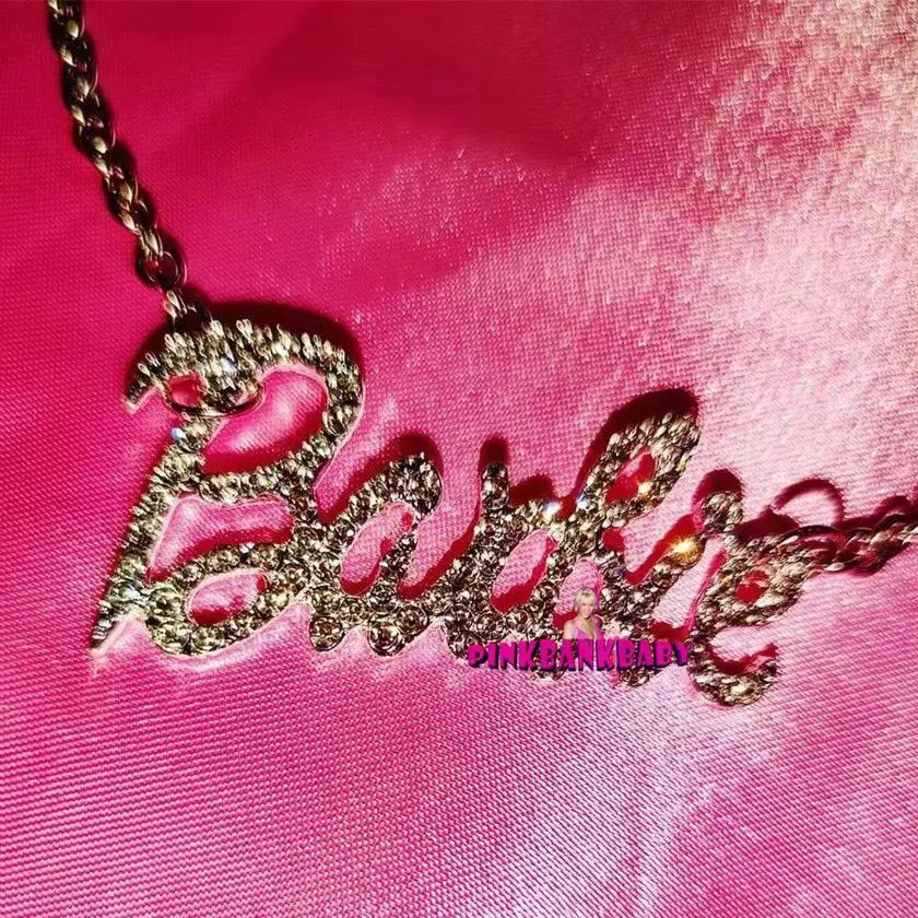 Barbie Letter Pinkbaby Original Design Y2K Millennial Hottie Barbies Girl Titanium Steel Necklace with Diamond Letters for Women