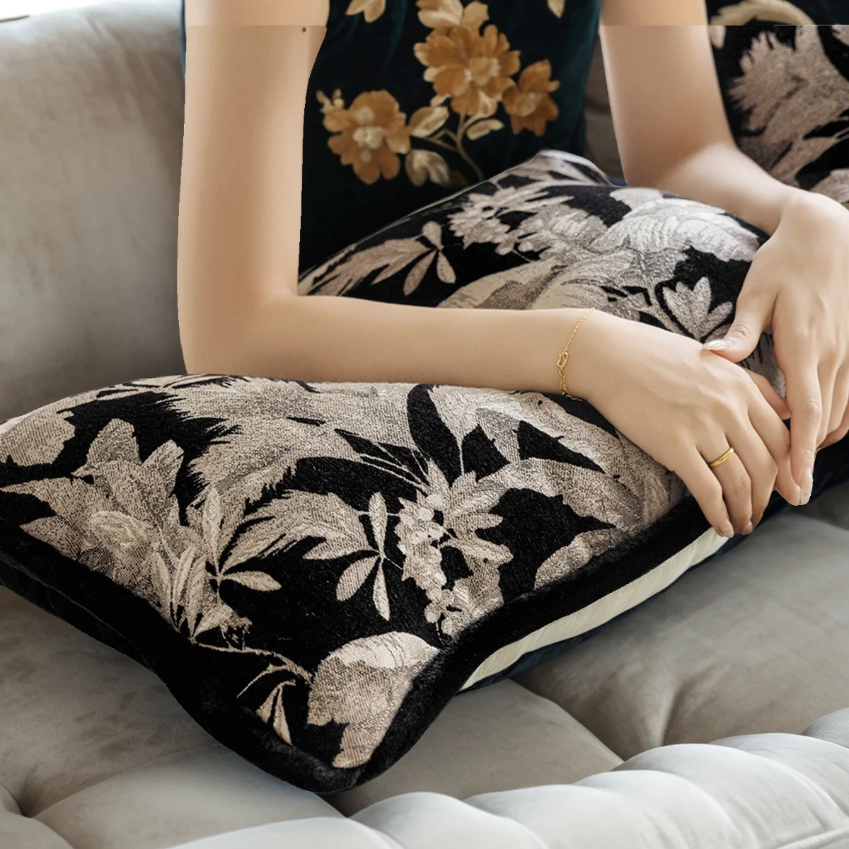 Long Pillows Black Flora Jacquard Cushion Case 35x90 Leaf Decorative Pillow Cover For Sofa Bedding Home Decorations