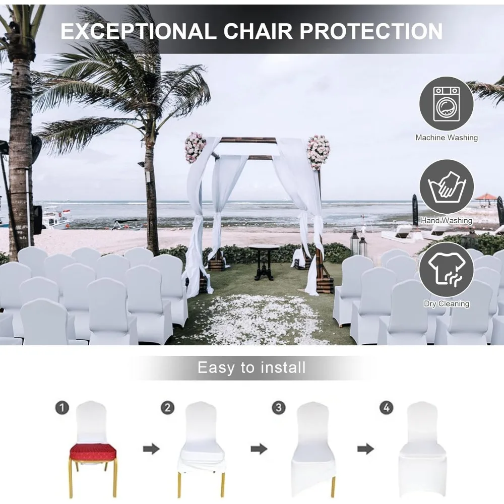 100 عبوة من أغطية الكراسي المصنوعة من الألياف اللدنة لكراسي تناول الطعام، أغطية بوليستر مطاطية مثالية لحفلات الزفاف والحفلات والولائم #5