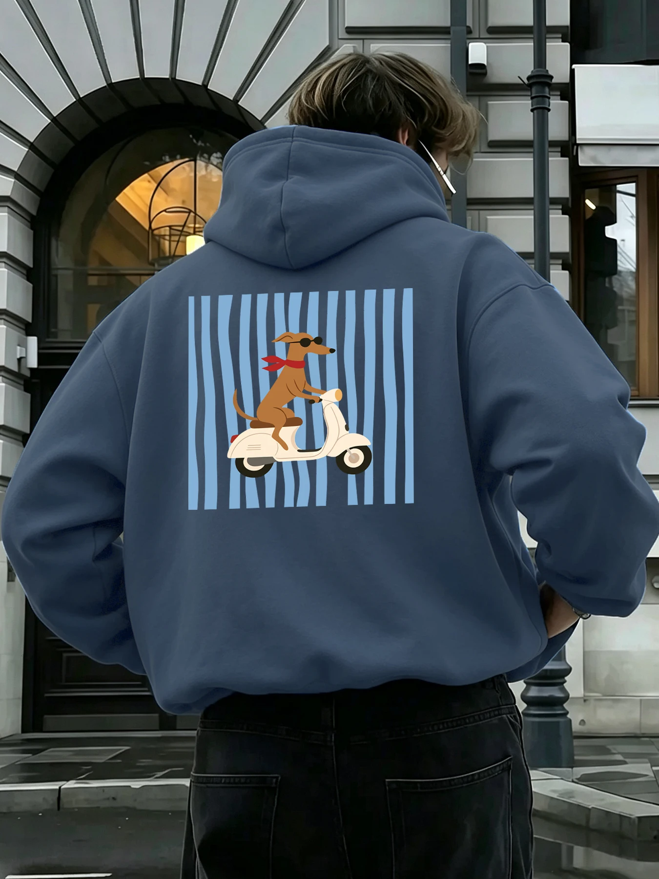Dachshund Dog Scooter Pattern Man All-Match Jogging Hoodie Casual Street Tops Loose Autumn Streetwear Fleece Warm Basic Clothing