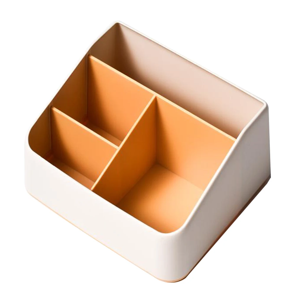 Żółty organizer na biurko, wielofunkcyjny pojemnik na artykuły piśmiennicze, porządkujący środowisko domowe, mały, elegancki design.