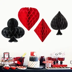 4Pcs Casino Las Vegas Poker Theme Party Honeycomb Balls Hanging Lantern for Adults Boy Birthday Wedding Game Night Party Decor