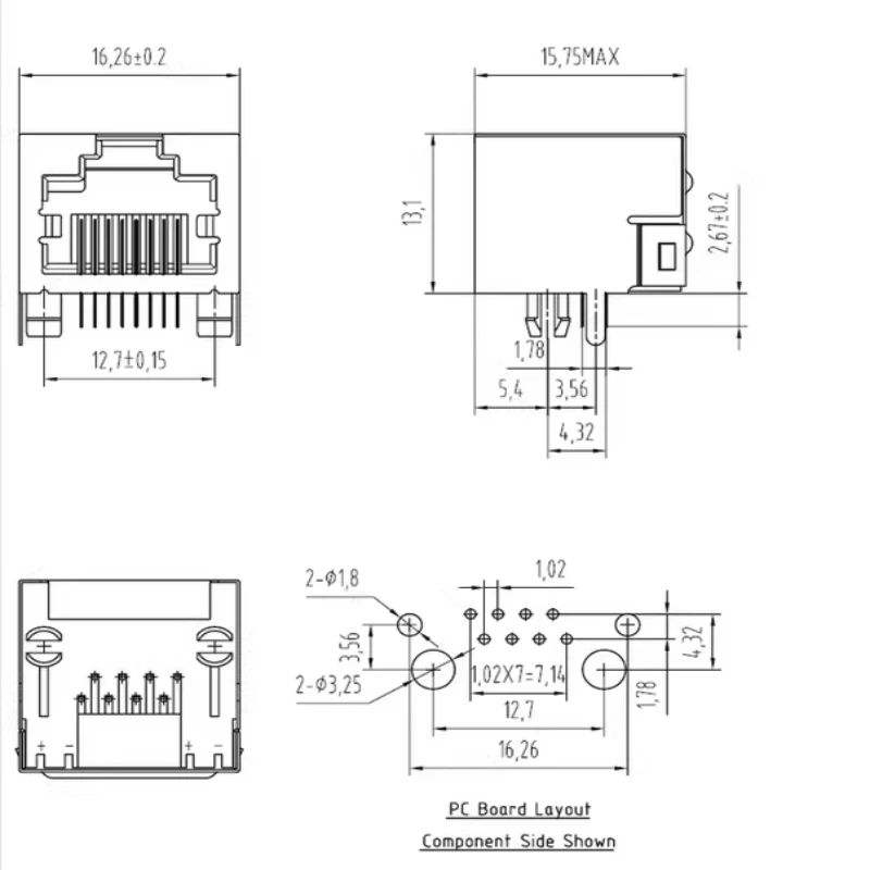 Conector de red Modular PCB, 10 piezas, RJ45, 8P8C, 18x13mm, 8P, LAN