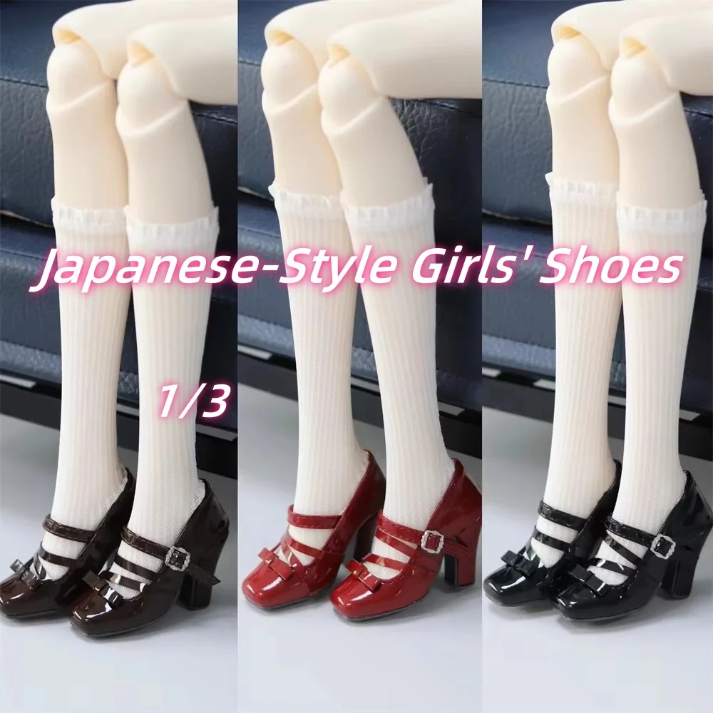 Square-Toe Slant Strap Japanese Style Girls' Shoes Thick Glossy Red Bow High Heels Spot Inventory 1/3 DD/SDGR Doll Accessories