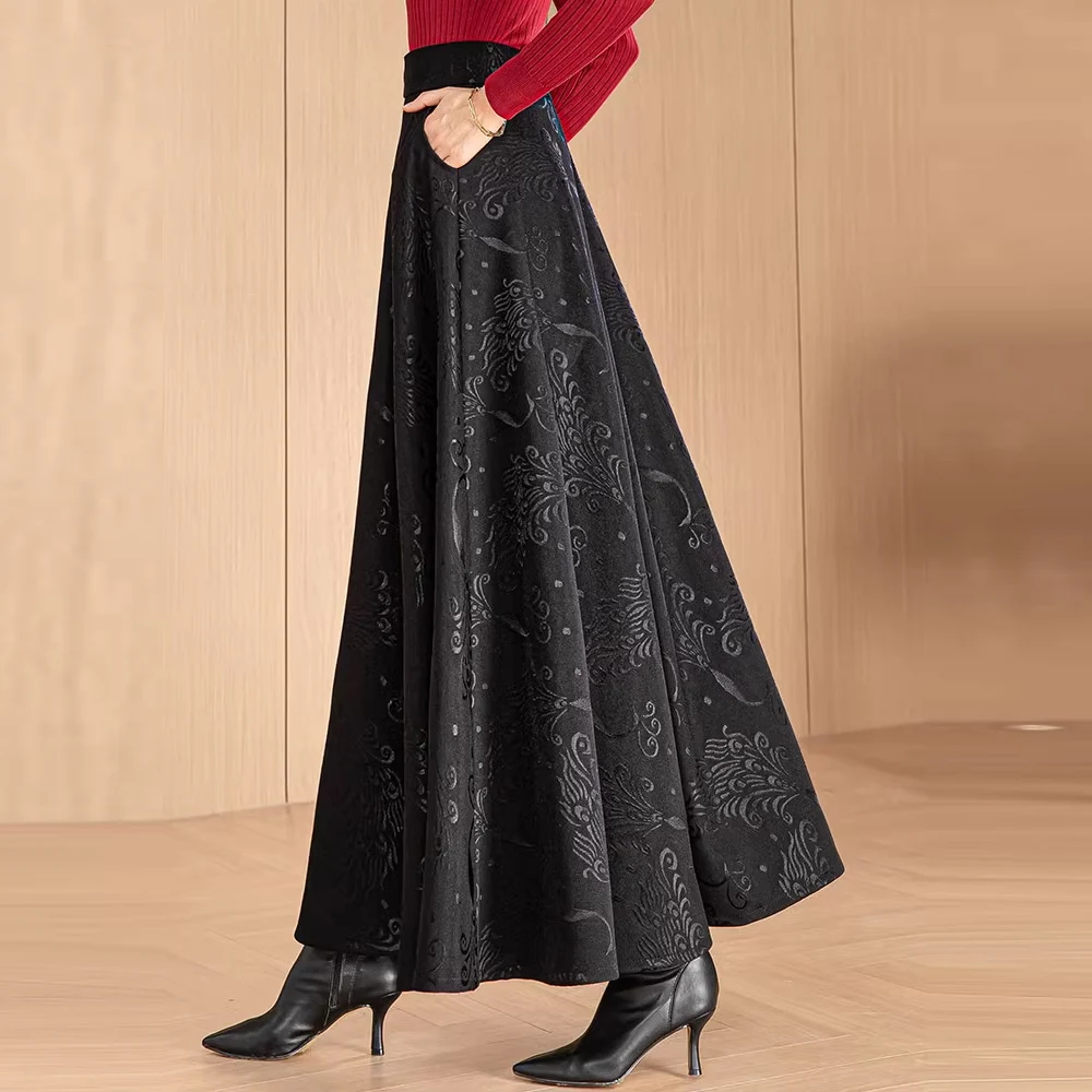2025 Fashion Elegant Black Jacquard Long Female skirt A-line ladies skirt Plus Size XXXXXXL Womens Maxi Skirts for Womens