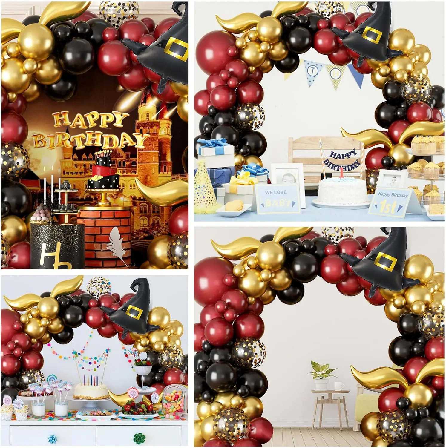 Magisches Zauberer-Schul-Ballon-Girlanden-Bogen-Set, Burgunderrot-Schwarz-Goldener Bogen mit Zaubererhut für Magische Zauberer-Themen-Geburtstagsdekoration – Detail 5