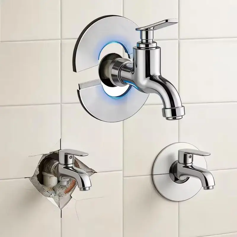 Self-Adhesive Stainless Steel Faucet Decorative Cover Shower Chrome Finish Water Pipe Wall Covers Bathroom Accessories