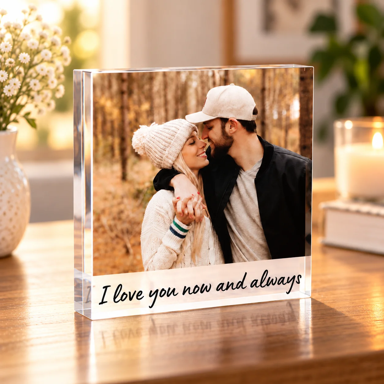 Personalized Photo Acrylic Block, Custom Freestanding Crystal Plaque, Engagement Gift for Couple, Newly Engaged Keepsake