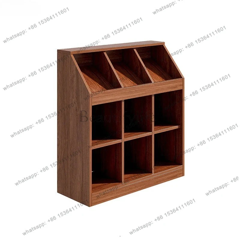 Classroom Bookshelf Solid Wood Wall-Mounted Low Cabinet Storage Rack Floor Bookcase Storage Grid Cabinet