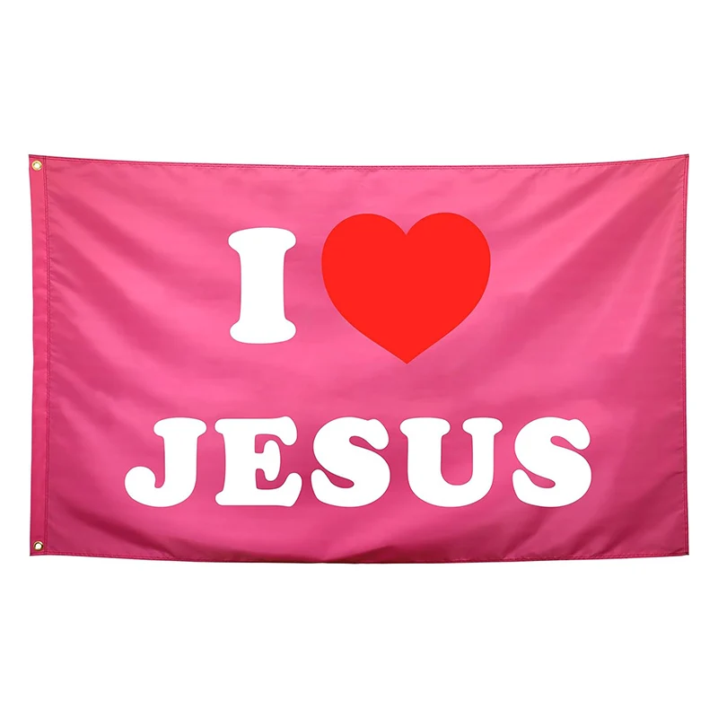 I Heart Jesus Pink Funny College Dorm Flag for Cool Girl for Bedroom Room Wall Meme 3x5Ft Single Side  Flags Banner