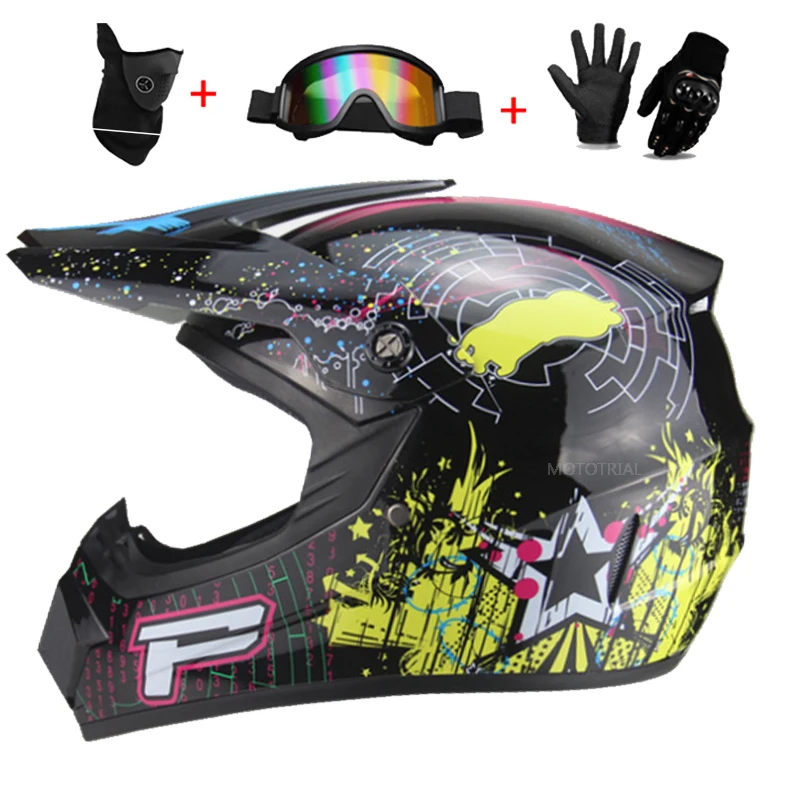 Motor Jeugd Kinderen Kind volledige helm Kinderhelmen Motocross Casco Moto Off-road bril Handschoenen Beschermende fietscasque