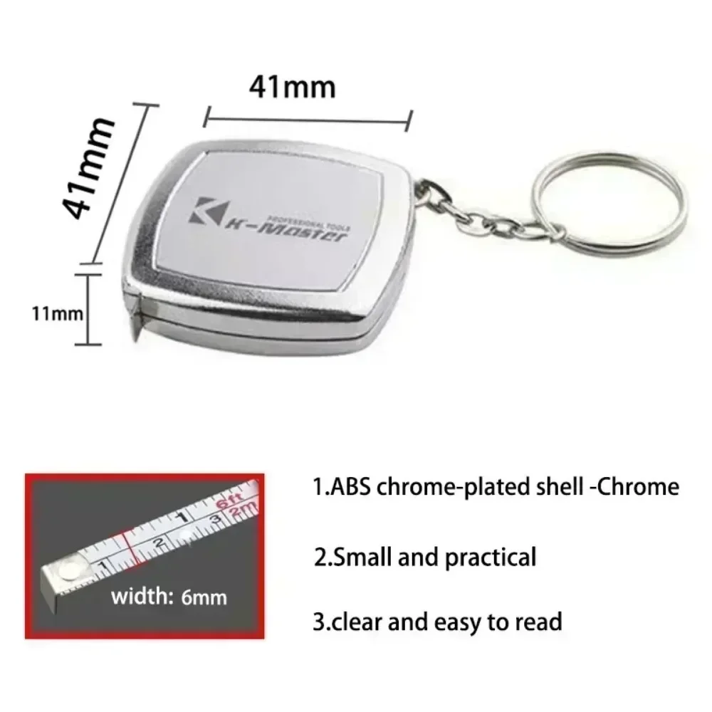 2 Meter Mini Steel Tape Measure - Dual Metric & Imperial Scale, Key Ring Design for Portable Pocket Carry