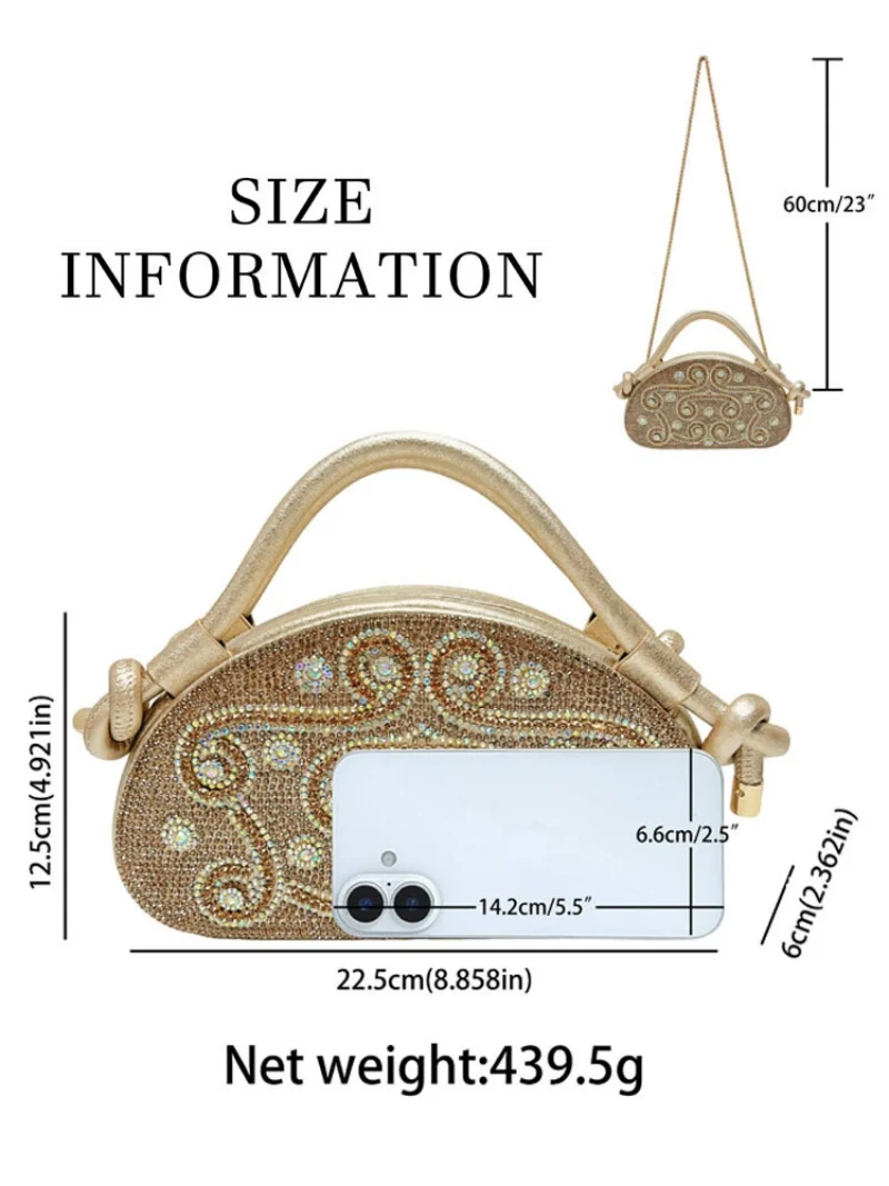Women's Luxury Diamond Inlay Handbag Formal Evening Dress Bag Elegant Banquet Clutch Bag for Special Occasions
