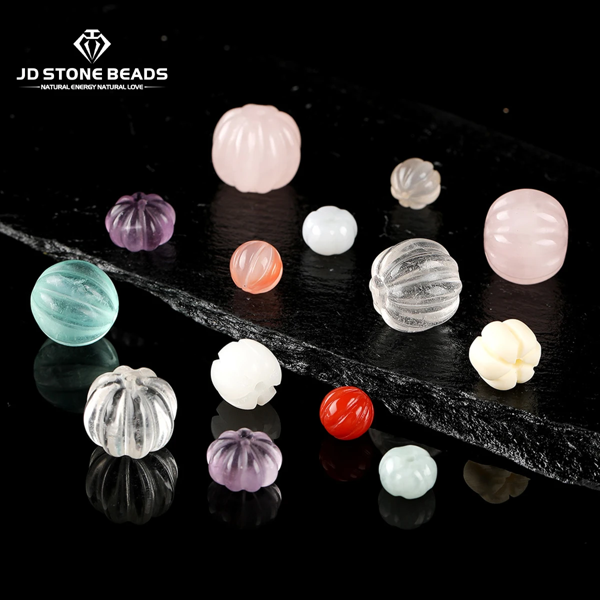 Natural Stone Pumpkin Beads Amethyst Clear Quartz Rose Quartz Agate Crystal Loose Beads for DIY Bracelet Necklace Jewelry Making