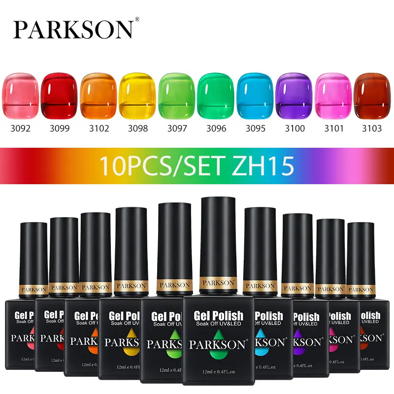 Parkson 10pcs Translucent Jelly Series Gel Polish Set Nude Soak Off Nail Art LED UV Semi Permanent Lacquer For 12ML DIY Manicure