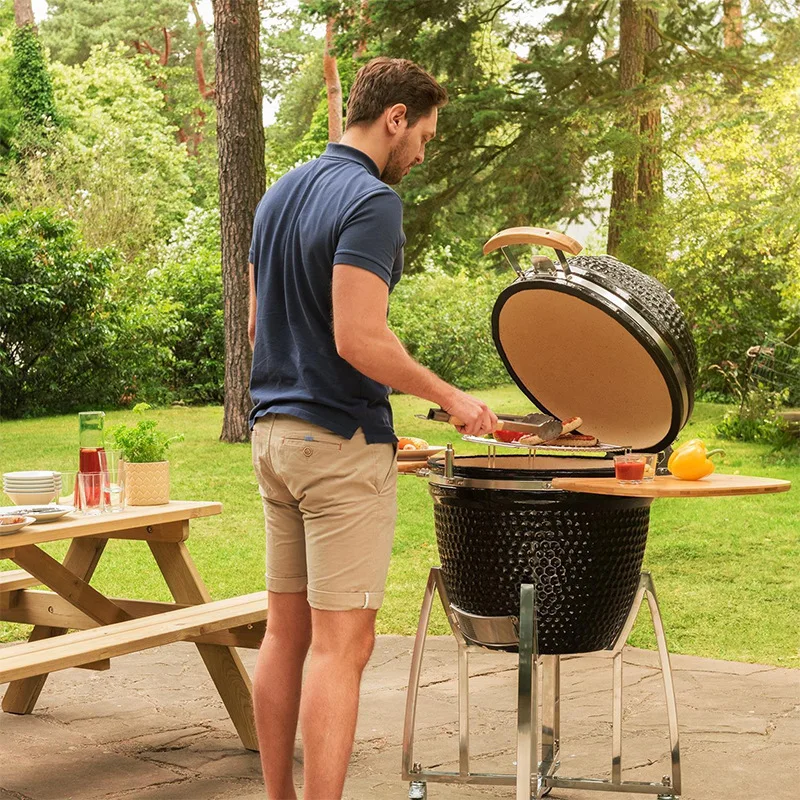 American BBQ Ceramic Grill, Commercial Kitchenware 21 Inch Smoke Grill Kamado Grill Outdoor Leisure