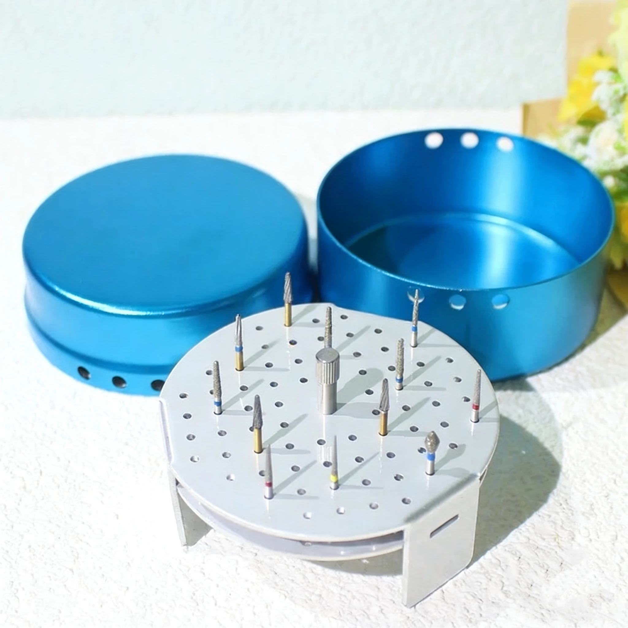 

Dental Bur Holder Drill 72Hole Disinfection Block FG RA Burs Sterilizable Box Autoclave Aluminium for High Speed Dentistry toos