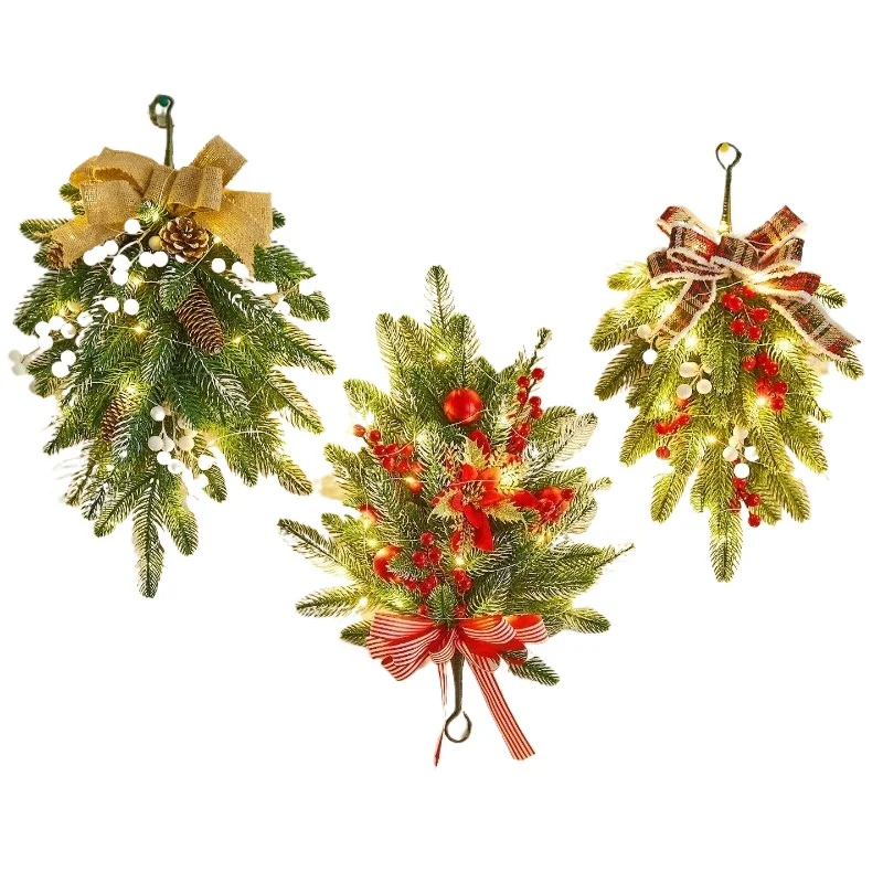 Christmas rattan garland, imitation rattan ring door hanging, Christmas ornaments, glowing scene decorations, props, display