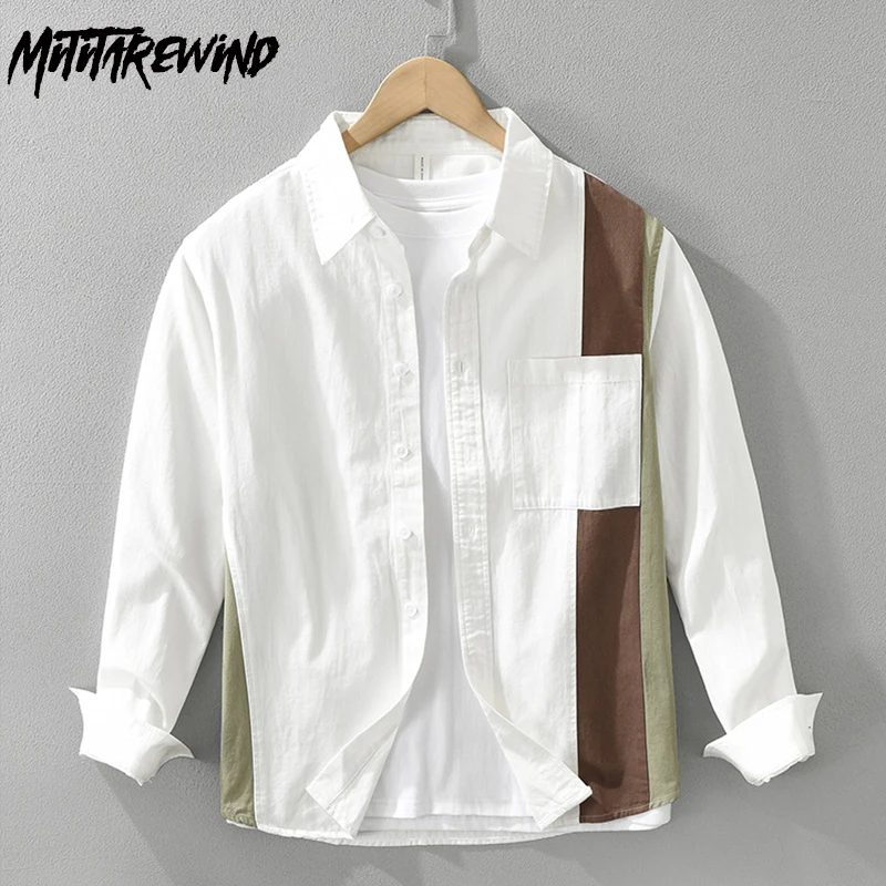 

Korean Fashion Mens Shirts Streetwear Men New Patchwork Designer Tops Spring Fall Causal 100% Cotton Long Sleeve Shirt Man Youth