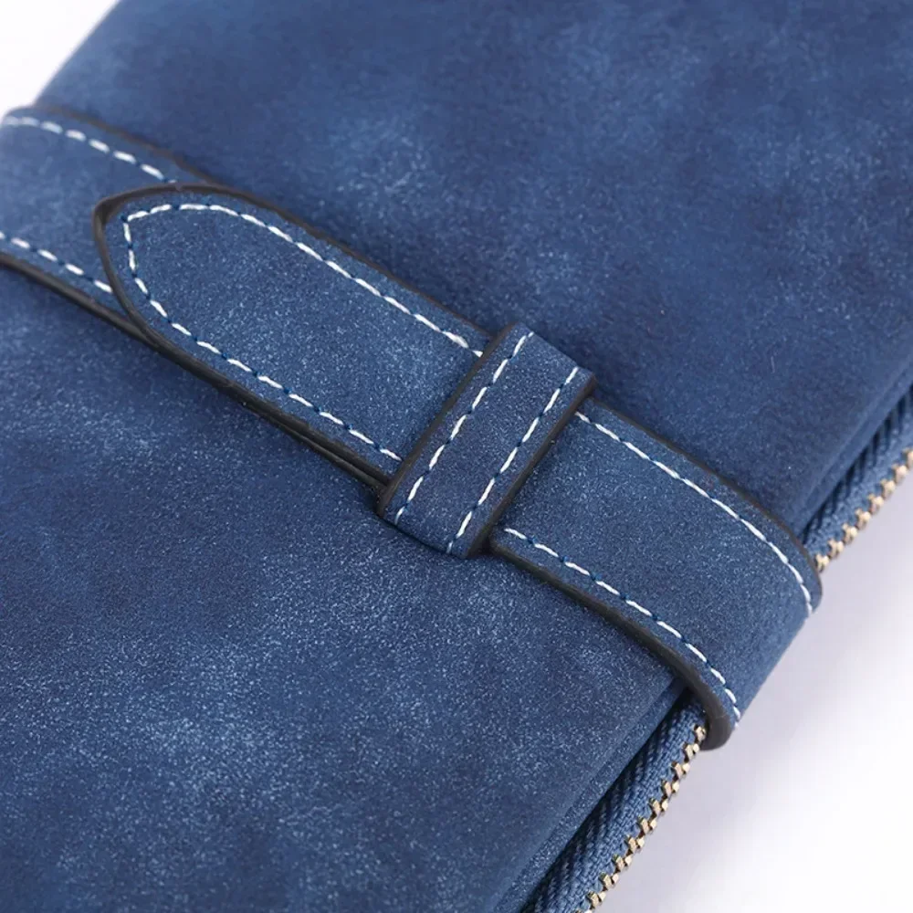 New Fashion Women Wallets Drawstring Nubuck Leather Zipper Wallet Women's Long Design Purse Two Fold More Color Clutch