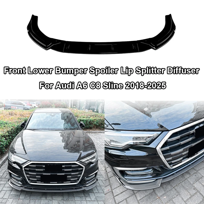 

Глянцевый черный автомобильный передний нижний бампер, комплект для губ, сплиттер для губ, накладка Canard для Audi A6 C8 Sline 2018-2025