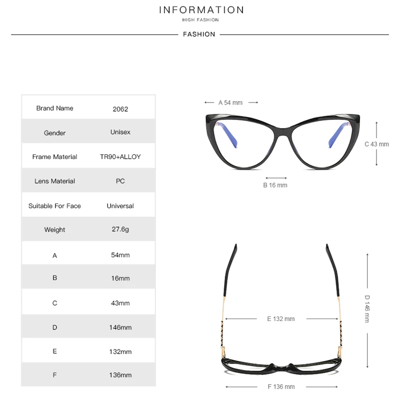 VCKA Fashion Anti Blue Light Cat Eye Women Myopia Glasses Frames TR90 Custom Prescription Optical Vintage Eyewear -0.50 TO -10