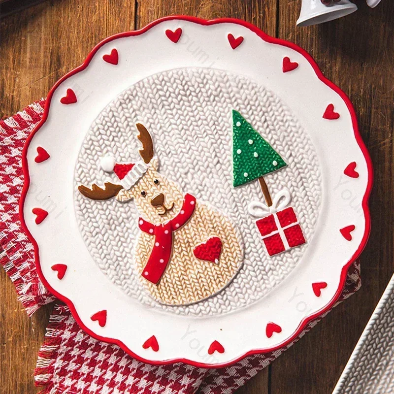 Creative Christmas Ceramic Plate Unique Tableware Cute Cartoon Delicious Dishes Dinner Plates Home Afternoon Tea Dessert Plate